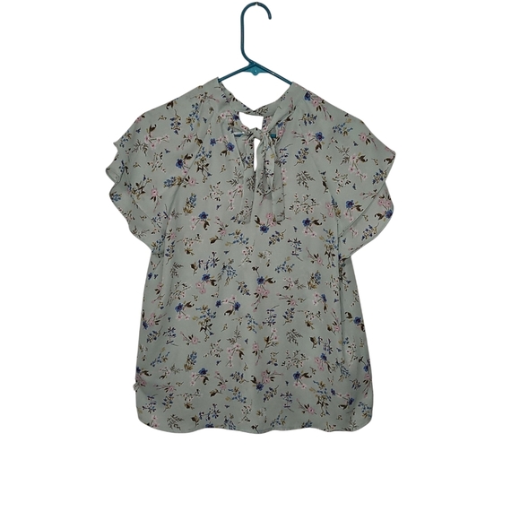 Pleione Tops - Pleione Green Floral Ruffle Sleeve Blouse Women's Size Medium